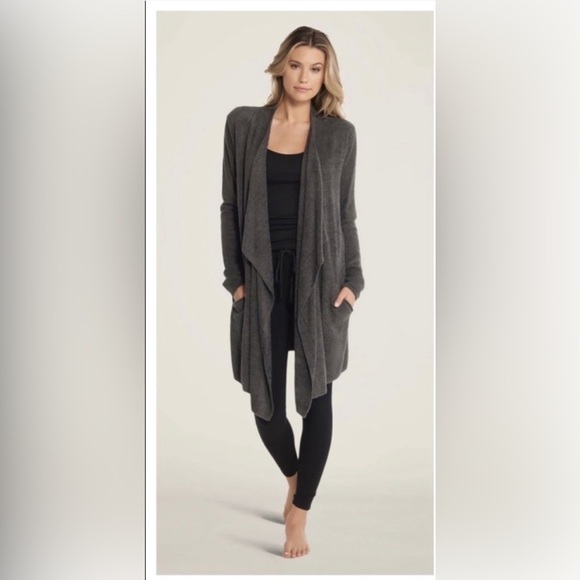 Barefoot Dreams Cozychic Lite Sweater Style 903 Grey Waterfall Cardigan Size S/M - Picture 1 of 8